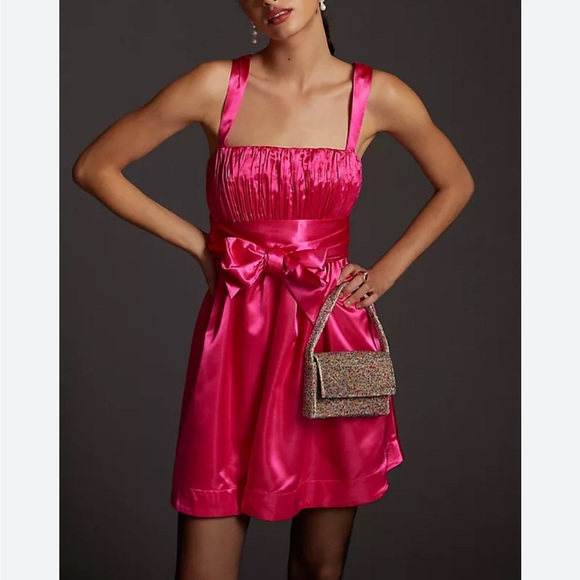 Anthropologie Dresses & Skirts - Maeve Bow-Tie Satin Mini Dress Elegant Pink 4